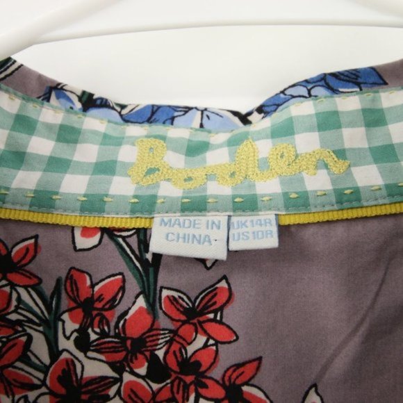 Boden Purple Long Sleeve Collared Shirt Floral Sunflower Bird Pattern Button Up - Picture 6 of 8